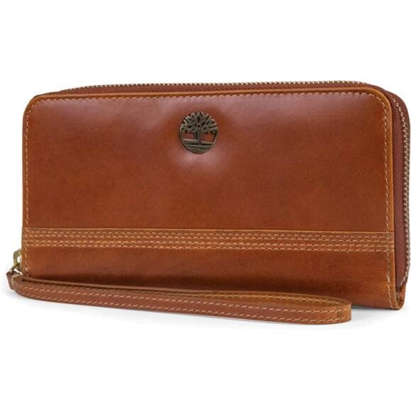 Womens Leather RFID Zip Around Wallet Clutch With Wristlet Strap - Picture 1 of 6